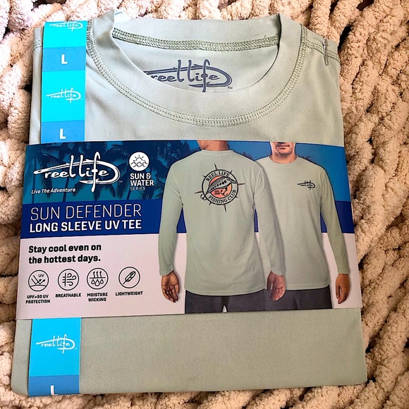 REEL LIFE Sun Defender UV Protection Men’s Long Sleeve Shirt Fishing Beach Boat - Picture 2 of 3